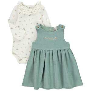 Conjunto de 2 piezas Body + Vestido de terciopelo para niña bebé 