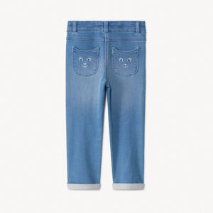 Jeans slim con dos bolsillos tipo parche en forma de gato para bebé niña 