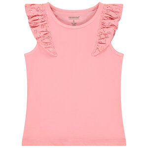 Camiseta sin mangas con volantes en bordado inglés para niña 