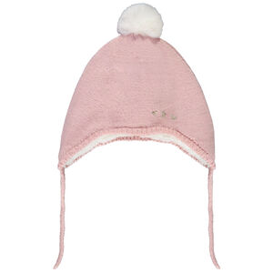 Gorro de punto bobo con pompón y bordados para bebé niña 