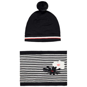 Gorro y snood de punto fantasía forrados en sherpa para niña 