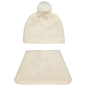 Conjunto snood de sherpa + gorro con pompón para bebé niña 