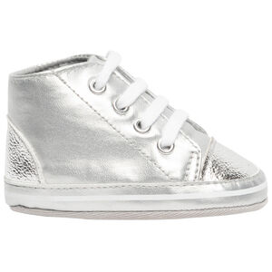 Zapatillas altas suaves plateadas con cordones para bebé niña 