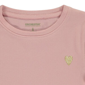 Camiseta de manga larga de punto de canalé con bordado de corazón dorado para niña  Main Camiseta de manga larga de punto de canalé con bordado de corazón dorado para niña