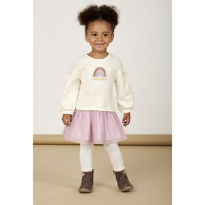 Robe 2 en 1 manches longues en molleton cloqué et tulle pour bébé fille 