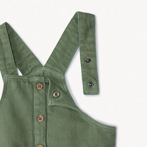 Vestido peto liso de denim kaki con bolsillos para bebé niña 