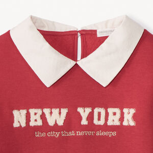 Sudadera de felpa con cuello y bordado para niña 