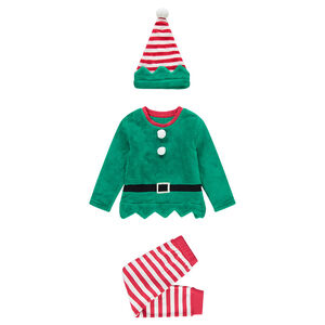 Pijama de duende de Navidad niño en polar, disfraz con conjunto y gorro 