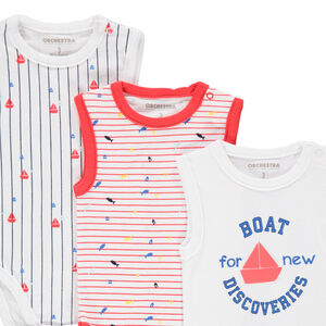 Pack de 5 bodies sin mangas de algodón orgánico con estampado de temática marina. 