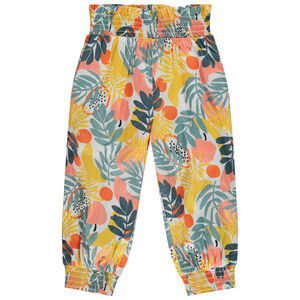 Pantalón fluido smocké y estampado vegetal para niña  Main Pantalón fluido smocké y estampado vegetal para niña