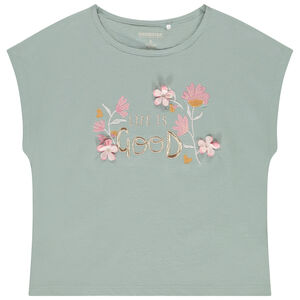 Camiseta de manga corta con bordados efecto 3D para niña 