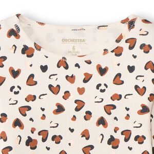 Camiseta de manga larga de punto canalé con estampado de corazones manchados para niña 