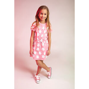 Vestido de felpa con cintura ajustada y estampado de flores planas para niña 