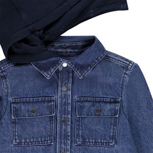 Camisa de mezclilla bordada con capucha desmontable para niño 