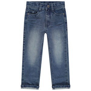 Jeans efecto desgastado y arrugado corte recto niño. 