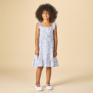 Vestido de tirantes con volantes y estampado floral para niña 