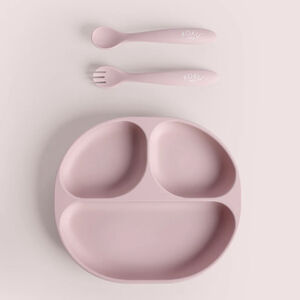 Plato con ventosa y cubiertos +6M rosa 