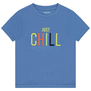 Camiseta manga corta lisa con estampado y escritura bordada para niño 