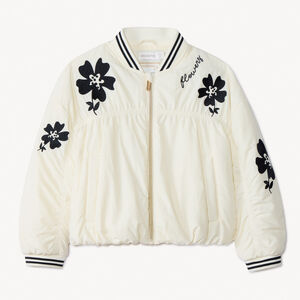 Bomber de tela con efecto arrugado y bordados florales para niña 