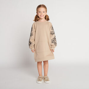 Vestido de sudadera de felpa con cinta en las mangas para niña  Main Vestido de sudadera de felpa con cinta en las mangas para niña