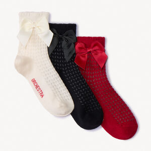 Lot de 3 paires de chaussettes fantaisie à nœud pour fille  Main Lot de 3 paires de chaussettes fantaisie à nœud pour fille