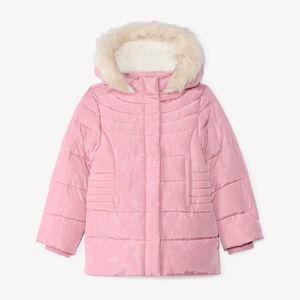 Doudoune longue en toile imprimé et capuche pour bébé fille  Main Doudoune longue en toile imprimé et capuche pour bébé fille