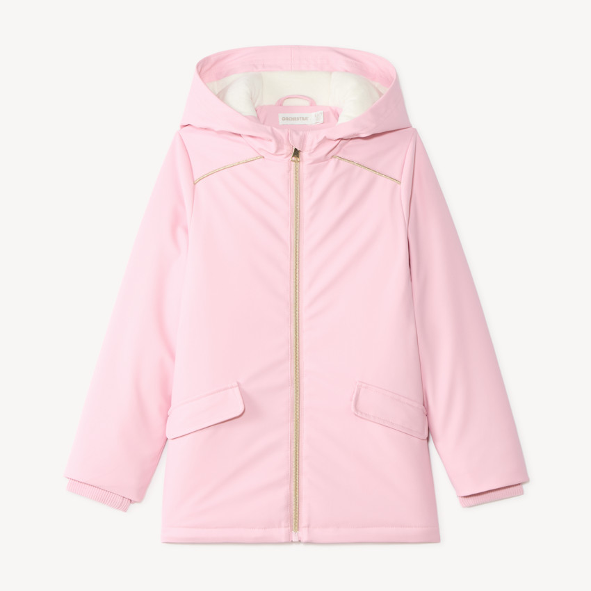 Parka impermeable niña con capucha y cremallera, lisa. 