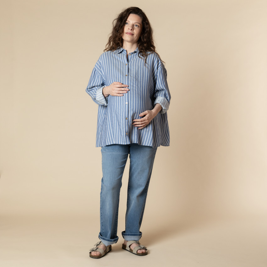 Camisa de manga larga para el embarazo y la lactancia a rayas. 