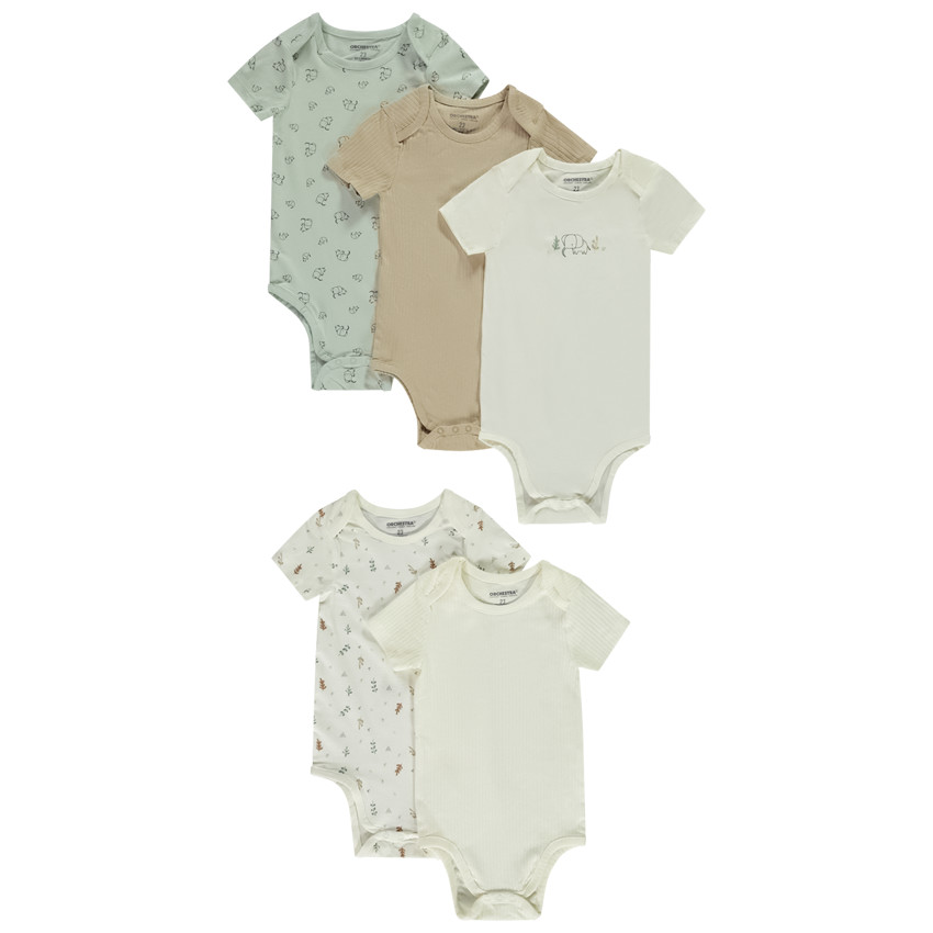Pack de 5 bodies manga corta fantasia para bebe Orchestra