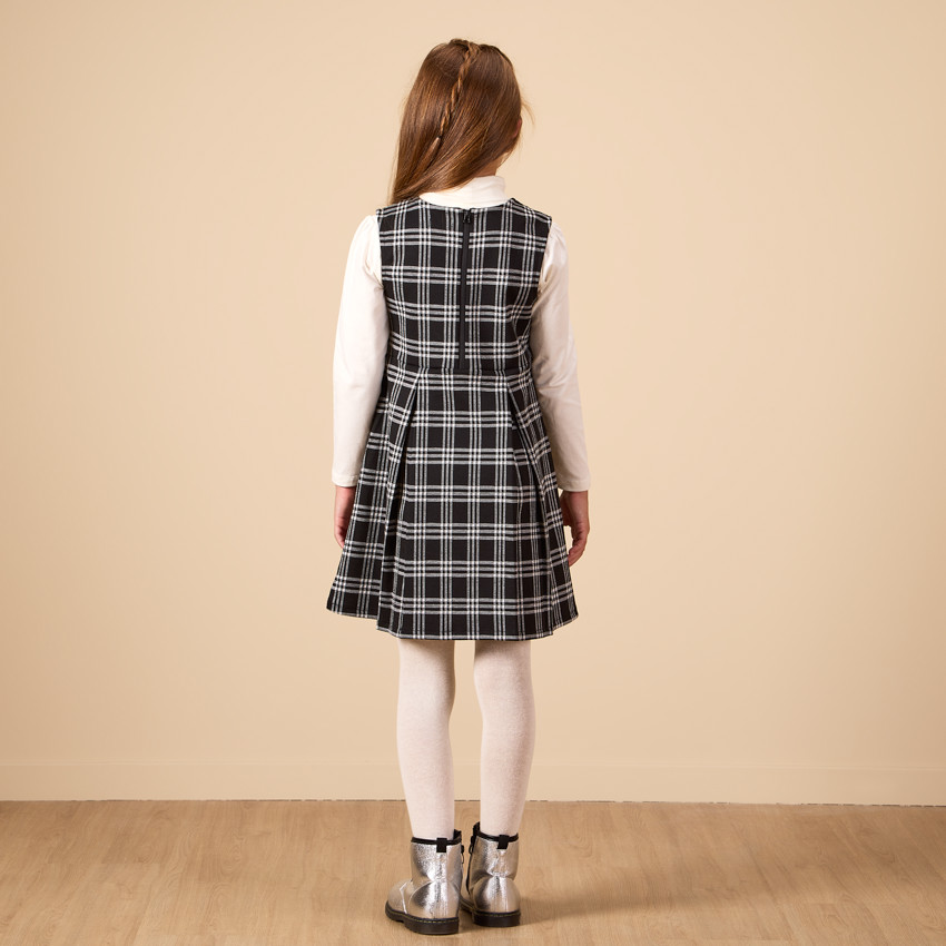 Vestido sin mangas a cuadros con detalles decorativos para niña 