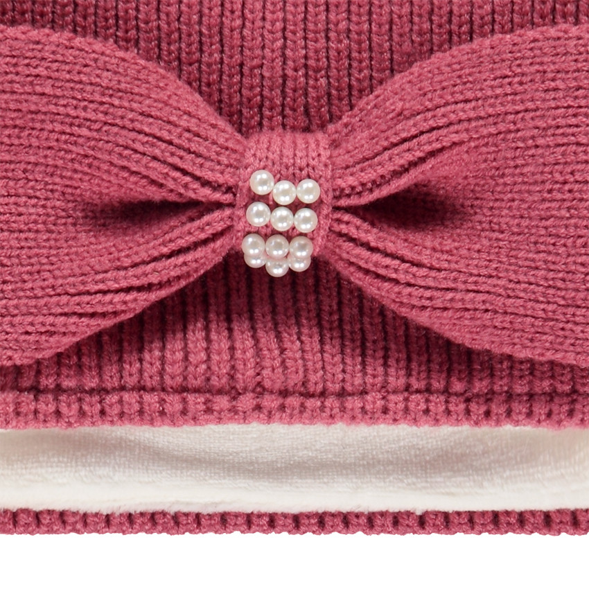 Conjunto de punto con gorro + snood con strass para niña. 
