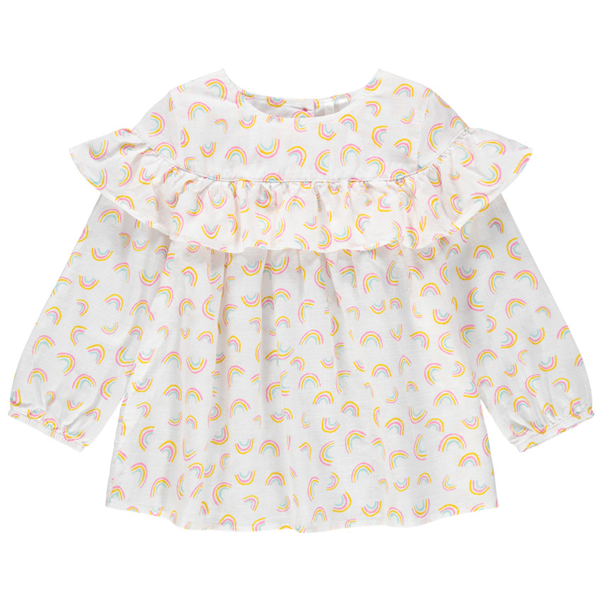 Túnica de manga larga con estampado de arcoíris y volantes 