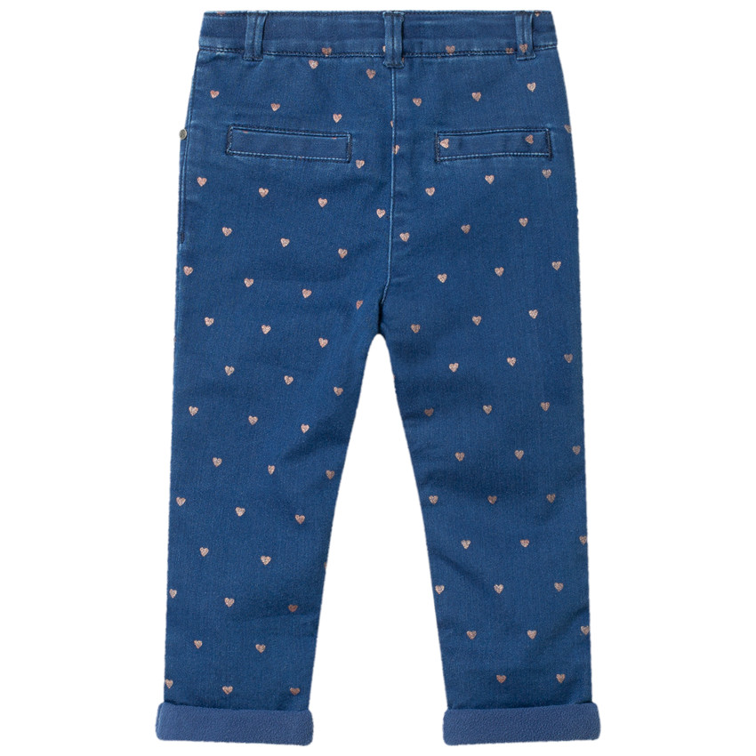 Vaquero forrado micropolar estampado corazones  all-over 