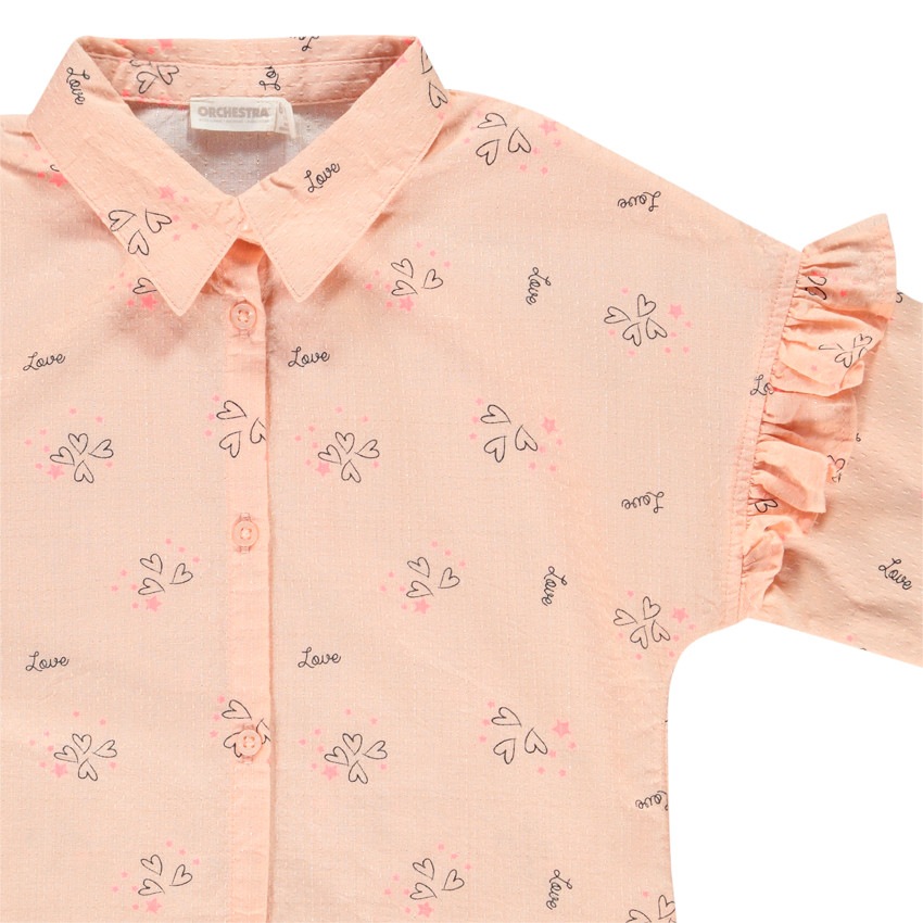 Camisa de manga larga rosa con estampado y lazo para niña 