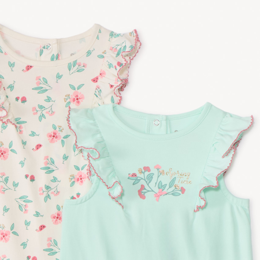 Lote de 2 monos cortos con estampado floral para niña bebé 
