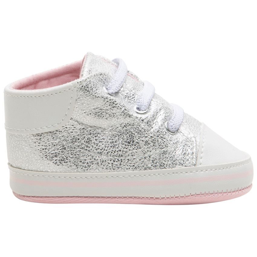 Zapatillas suaves de bebé plateadas con cordones elásticos  Additional Zapatillas suaves de bebé plateadas con cordones elásticos