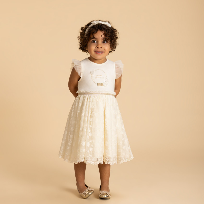 Vestido de tul bordado de manga corta para bebé niña 