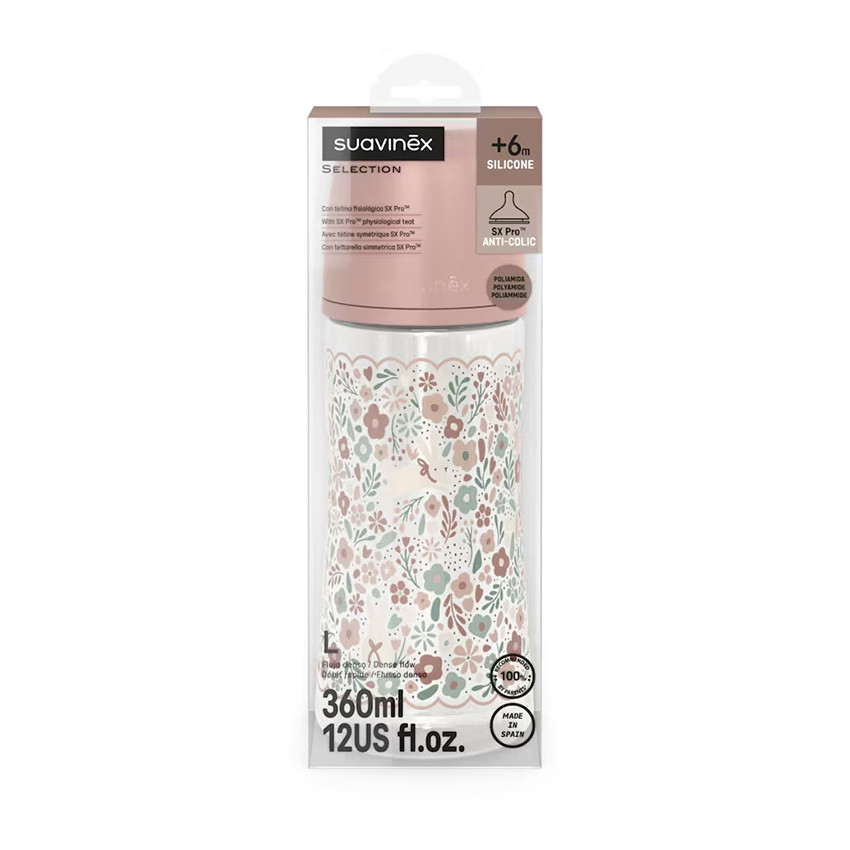 Biberón con tetina fisiológica SX PRO L 360ml Wonderland Liberty rosa 
