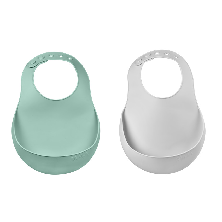 Lot de 2 bavoirs en silicone Light mist/Sage green  Additional Lot de 2 bavoirs en silicone Light mist/Sage green