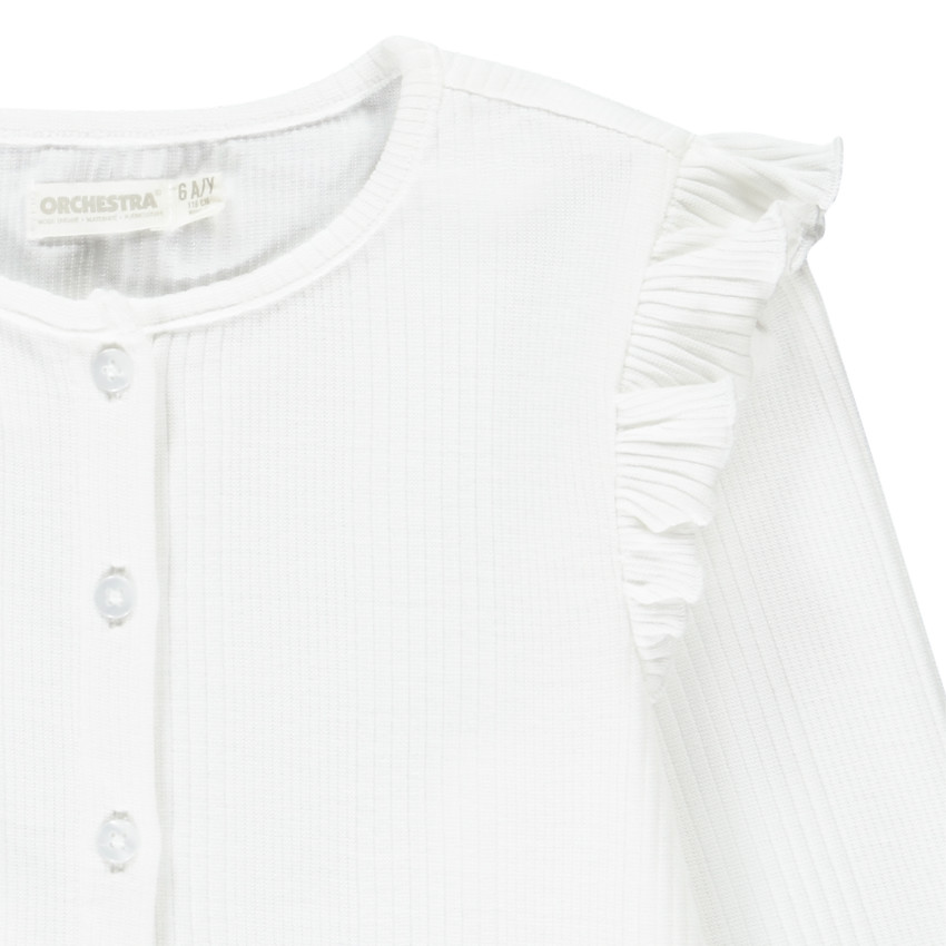 Gilet de manga larga uni en punto acanalado y volantes para niña 