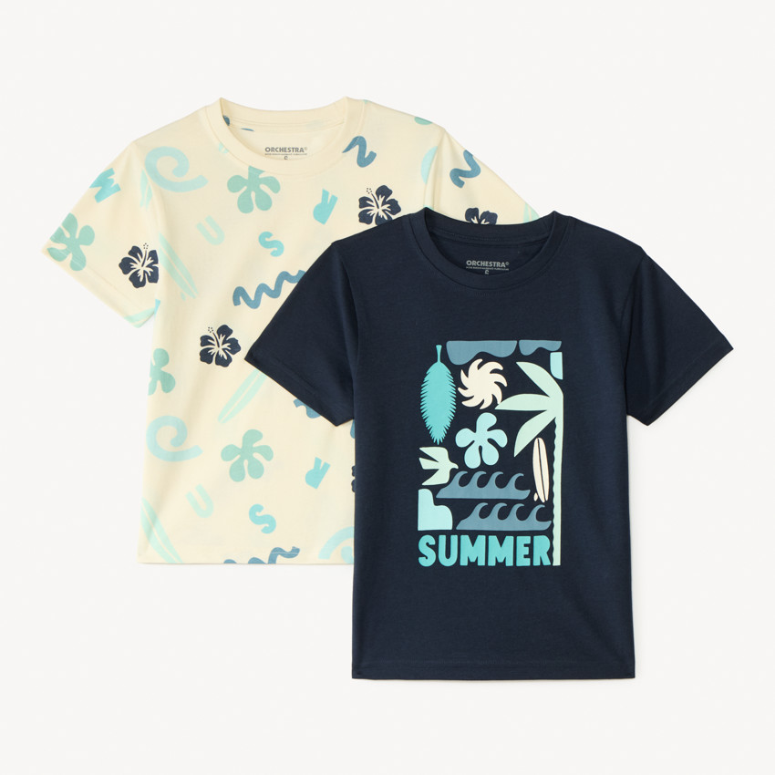 Lote de 2 camisetas de manga corta impresas y con estampados divertidos para niño. 