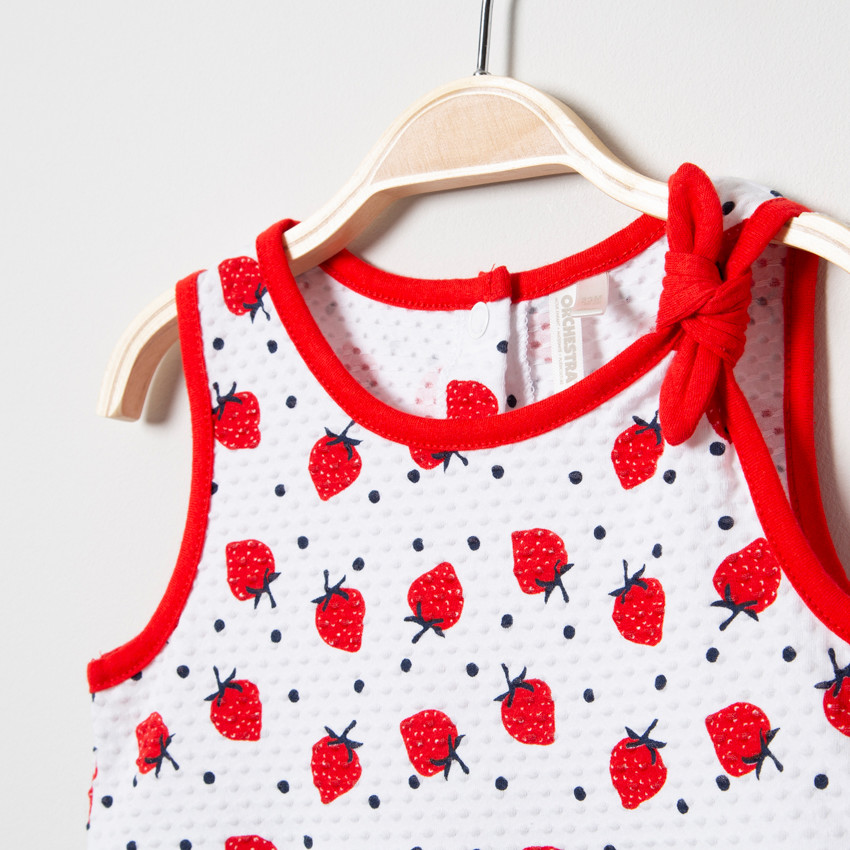 Vestido sin mangas con estampado de fresas all-over 