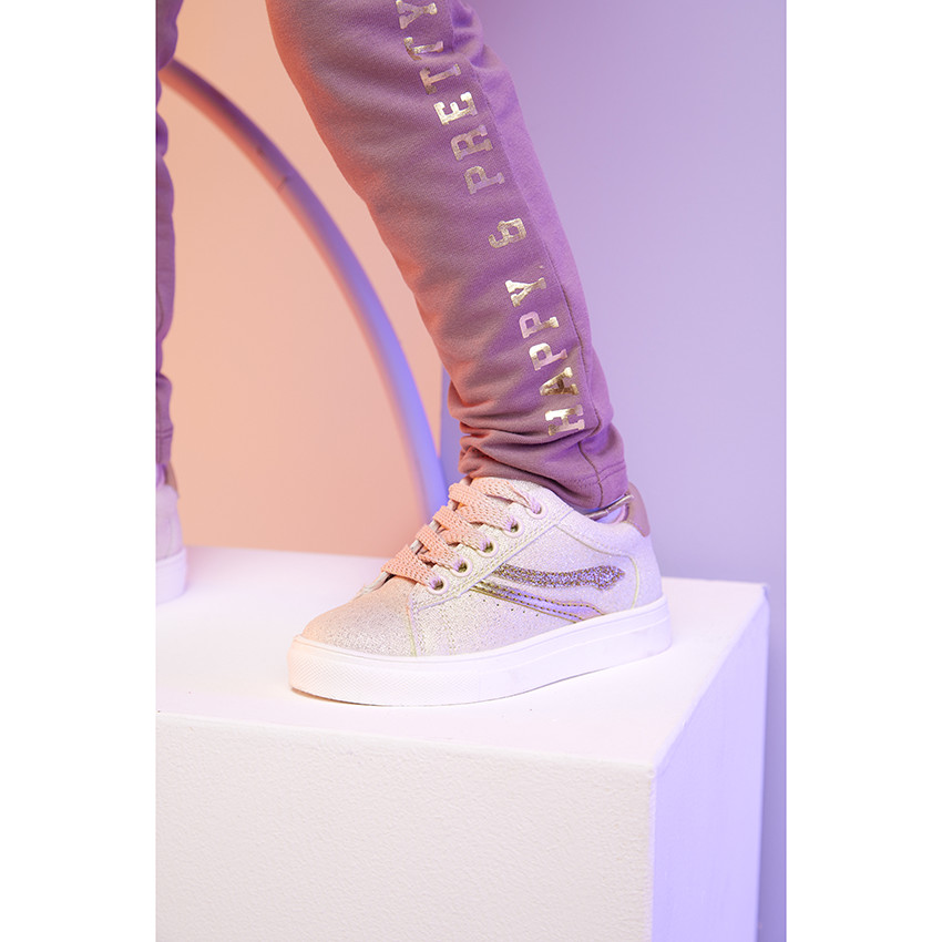 Zapatillas bajas rosas con cordones y cremallera para niña 