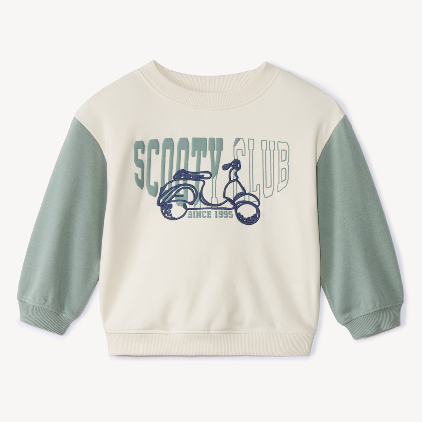 Sudadera felpa oversize bicolor con motivo scooter para bebé niño 