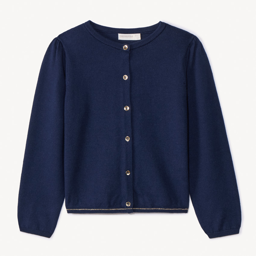 Chaqueta de punto lisa con botones con purpurina para niña 