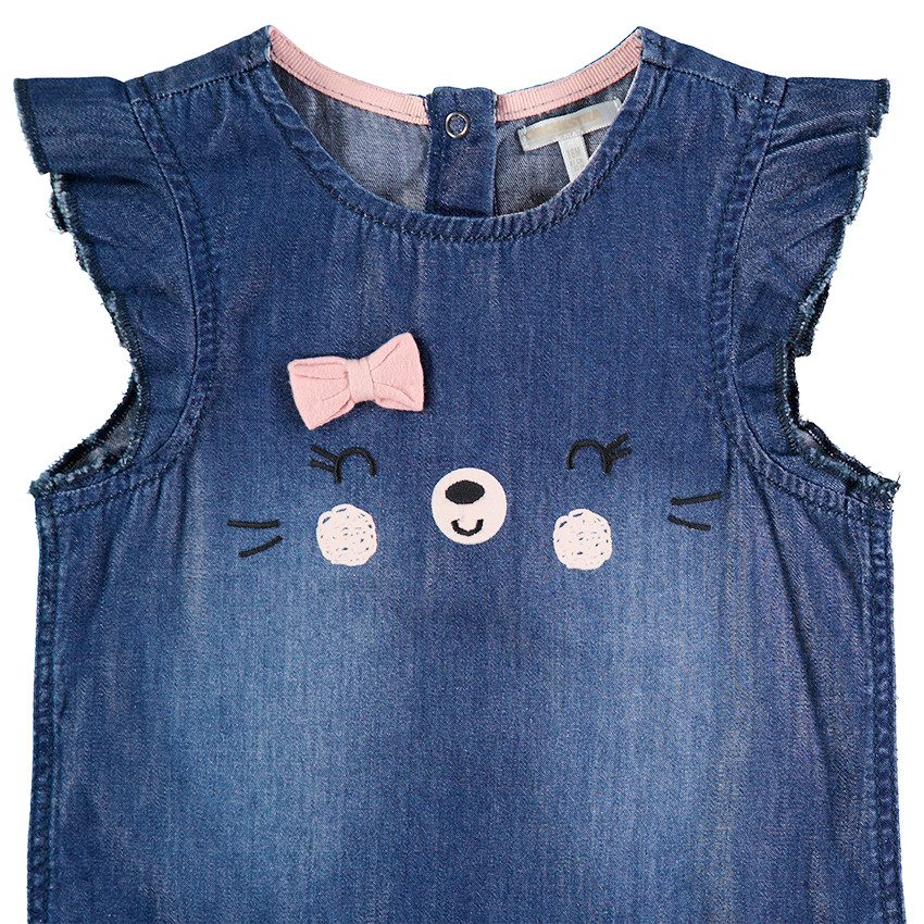 Vestido con efecto vaquero de manga corta con volantes y detalles bordados  Additional Vestido con efecto vaquero de manga corta con volantes y detalles bordados