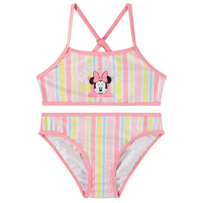 Traje de baño de 2 piezas a rayas con estampado de Minnie Disney para niña 