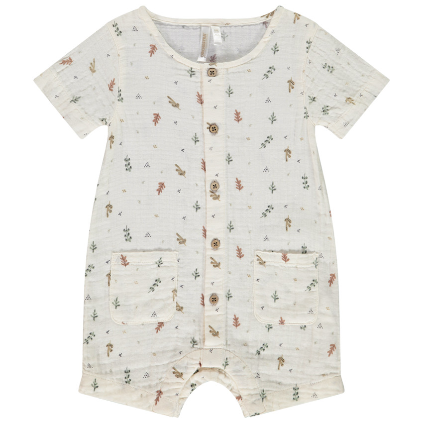 Combishort en doble gasa estampado hojas para bebé 