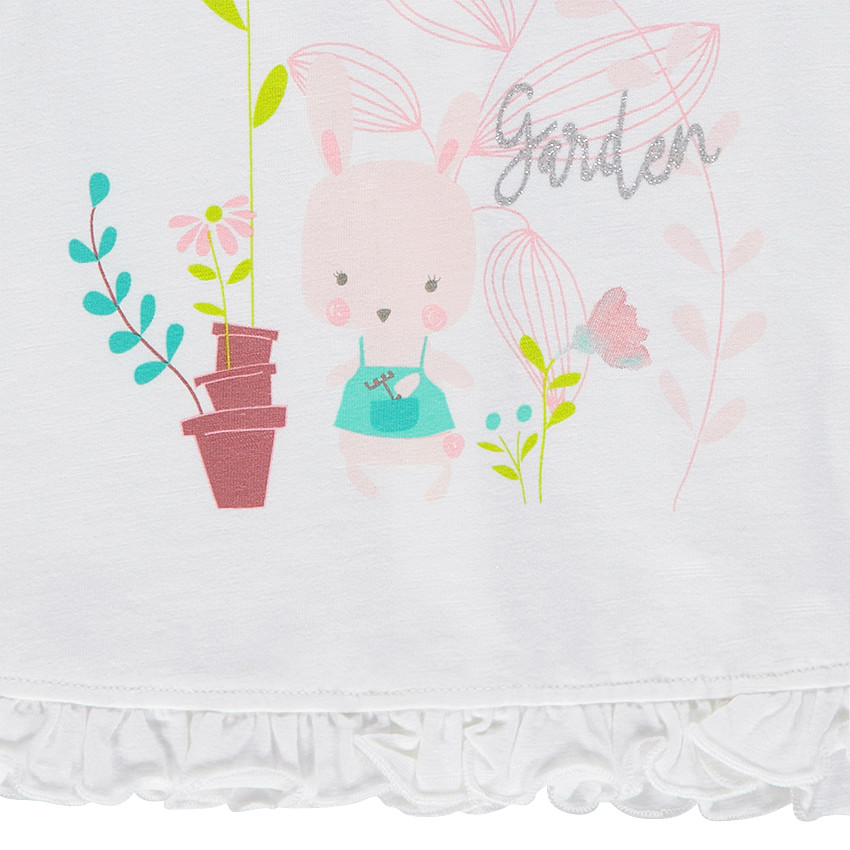 Conjunto de pantalón y túnica con volantes y conejo estampado 