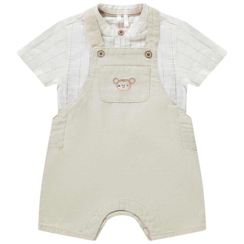 Conjunto peto corto + camisa de manga corta a rayas para bebé niño 